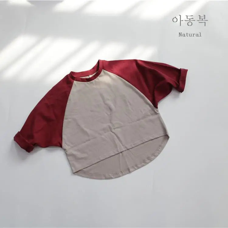 長袖Tシャツ red / 12M 80cm キッズトップス 長袖Tシャツ ラグランTシャツ パッチワーク レッド グリーン 2カラー