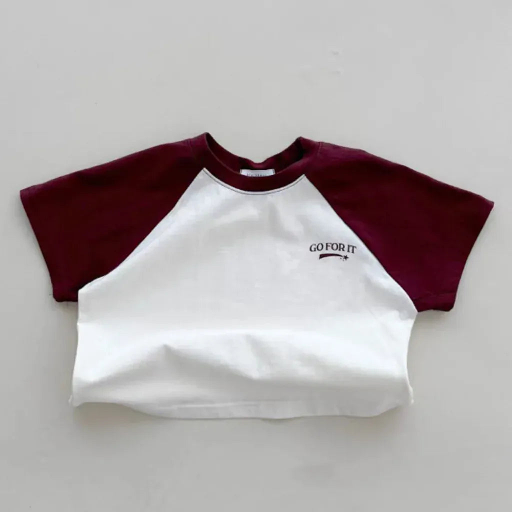 半袖Tシャツ Red / 9M  73CM ベビートップス 半袖パッチワークTシャツ ラグラン レターロゴプリント 2カラー【mh0005470】