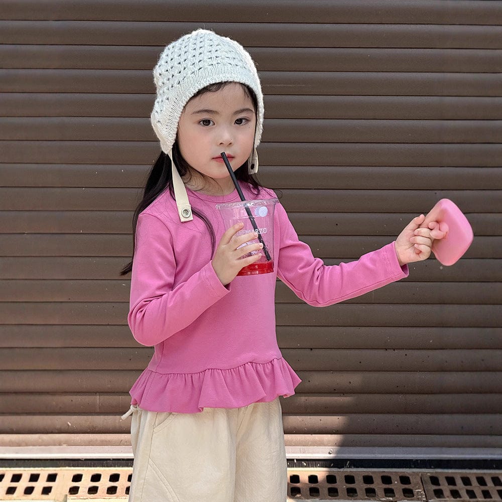 長袖Tシャツ Rose / 90cm 裾フリル長袖Tシャツカットソー【mh0010576】