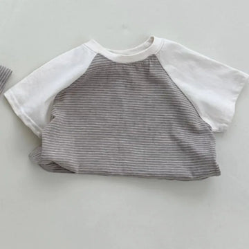 半袖Tシャツ Stripe / 9M  73CM ベビートップス 半袖Tシャツ パッチワーク ボーダー ラグランスリーブ 2カラー【mh0006313】