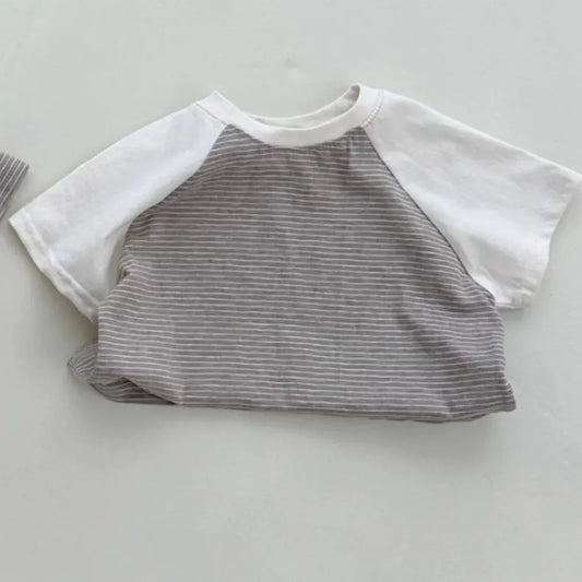 半袖Tシャツ Stripe / 9M  73CM ベビートップス 半袖Tシャツ パッチワーク ボーダー ラグランスリーブ 2カラー【mh0006313】