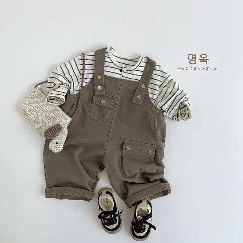 長袖Tシャツ キッズトップス 長袖ボーダーヘンリーネックTシャツ シンプルベーシック