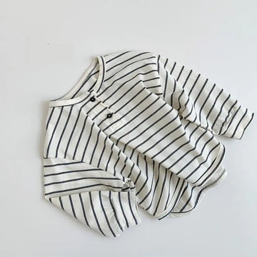 長袖Tシャツ キッズトップス 長袖ボーダーヘンリーネックTシャツ シンプルベーシック