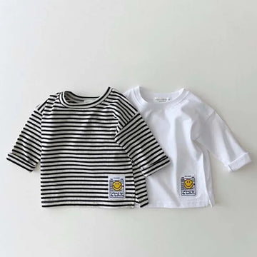 長袖Tシャツ ベビートップス 長袖Tシャツ ボーダー/無地 スマイルタグ