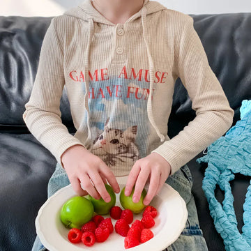 長袖Tシャツ キッズトップス フーディ長袖Tシャツ リブ ねこキャットプリント アプリコット