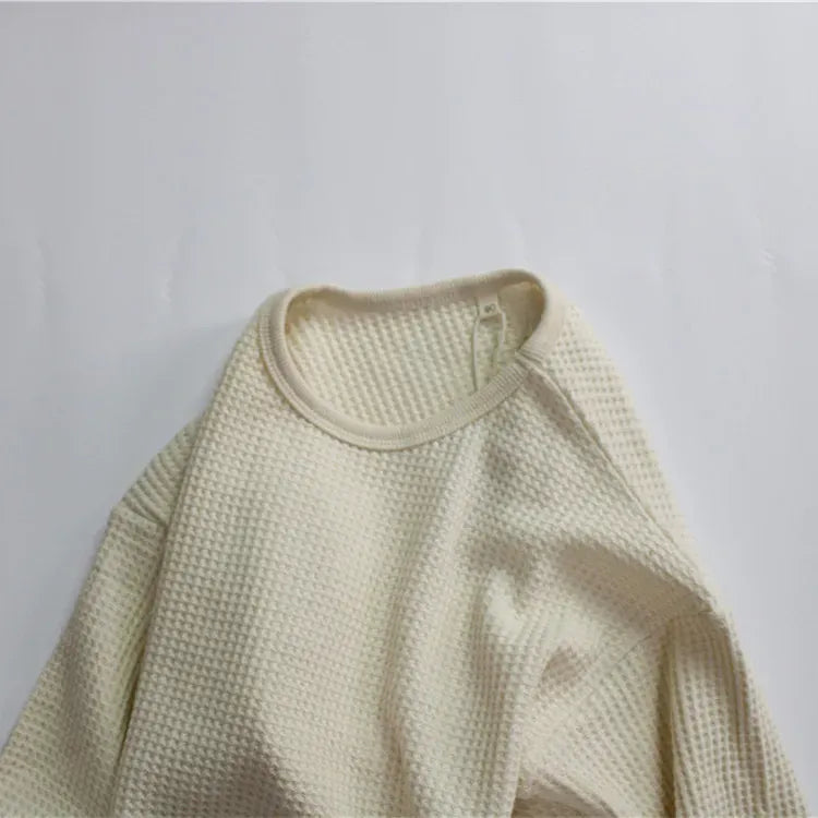 長袖Tシャツ キッズトップス 長袖Tシャツ ワッフル ルーズ シンプル ベーシック ベージュ