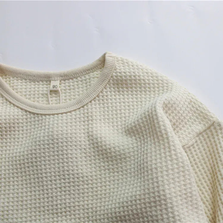 長袖Tシャツ キッズトップス 長袖Tシャツ ワッフル ルーズ シンプル ベーシック ベージュ