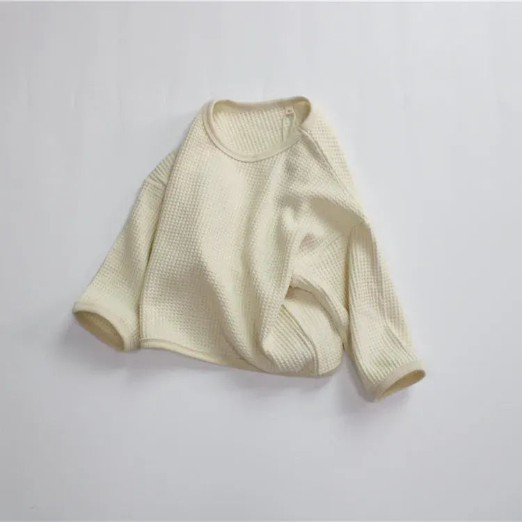 長袖Tシャツ キッズトップス 長袖Tシャツ ワッフル ルーズ シンプル ベーシック ベージュ