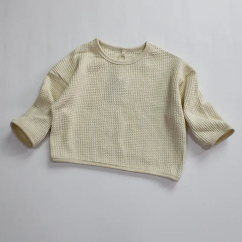 長袖Tシャツ キッズトップス 長袖Tシャツ ワッフル ルーズ シンプル ベーシック ベージュ
