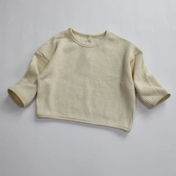 長袖Tシャツ キッズトップス 長袖Tシャツ ワッフル ルーズ シンプル ベーシック ベージュ