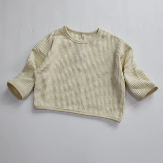長袖Tシャツ キッズトップス 長袖Tシャツ ワッフル ルーズ シンプル ベーシック ベージュ