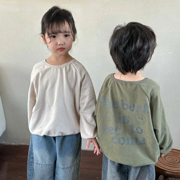 長袖Tシャツ キッズトップス 長袖Tシャツ バックプリント スマイル レターロゴ