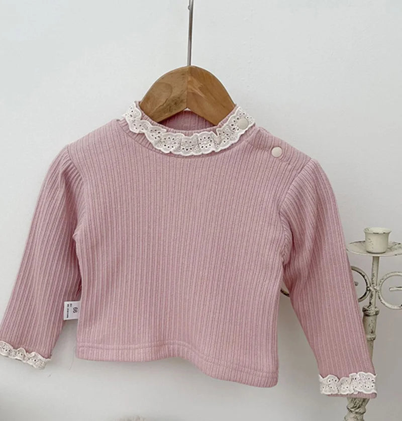 長袖Tシャツ ベビー長袖Tシャツ トップス レース ピンク ベージュ ガールズ 女の子 子供服