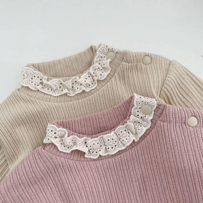 長袖Tシャツ ベビー長袖Tシャツ トップス レース ピンク ベージュ ガールズ 女の子 子供服