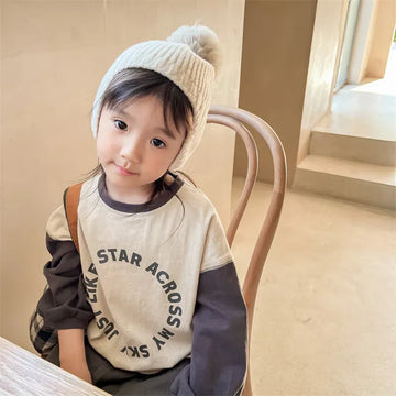 長袖Tシャツ キッズ レターロゴ ラグラン バイカラー 長袖 ルーズ Tシャツ トップス