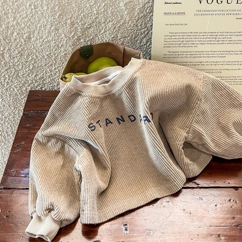 長袖Tシャツ キッズ レターロゴ コーデュロイ スウェット 長袖 Tシャツ