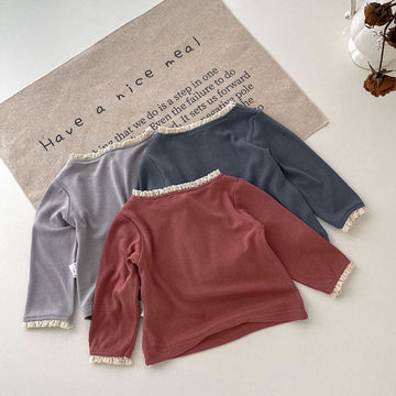 長袖Tシャツ ベビー フラワー レース ワンポイント 長袖 Tシャツ ブラウス トップス ガールズ