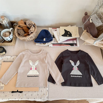 長袖Tシャツ キッズ うさぎ ラビット プリント 長袖 Tシャツ トップス ガールズ