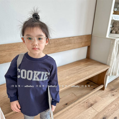 長袖Tシャツ キッズ クッキー プリント レターロゴ 長袖 スウェットシャツ Tシャツ ユニセックス