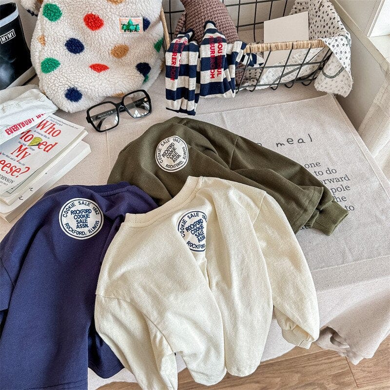 長袖Tシャツ キッズ クッキー プリント レターロゴ 長袖 スウェットシャツ Tシャツ ユニセックス