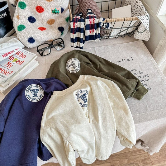 長袖Tシャツ キッズ クッキー プリント レターロゴ 長袖 スウェットシャツ Tシャツ ユニセックス