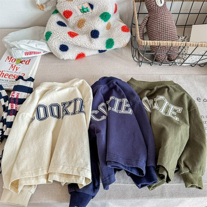 長袖Tシャツ キッズ クッキー プリント レターロゴ 長袖 スウェットシャツ Tシャツ ユニセックス
