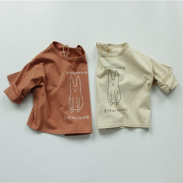長袖Tシャツ キッズ うさぎ ラビット プリント 長袖 Tシャツ