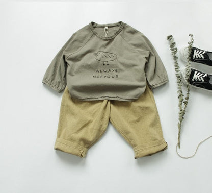 長袖Tシャツ キッズ あひる コットンリネン トップス Tシャツ