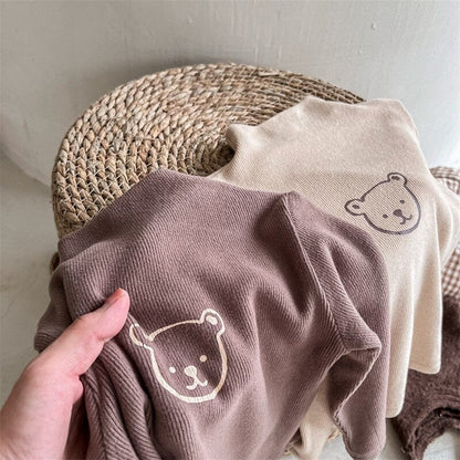 長袖Tシャツ キッズ くま ベア ボトルネック ハイネック 長袖 トップス Tシャツ コーヒーブラウン カーキ ユニセックス