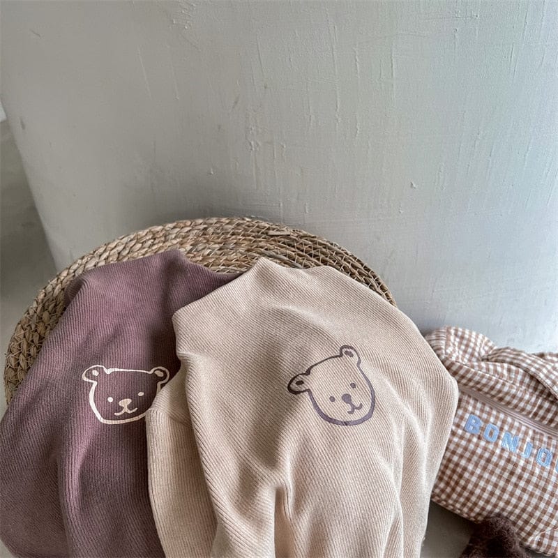 長袖Tシャツ キッズ くま ベア ボトルネック ハイネック 長袖 トップス Tシャツ コーヒーブラウン カーキ ユニセックス