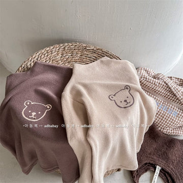 長袖Tシャツ キッズ くま ベア ボトルネック ハイネック 長袖 トップス Tシャツ コーヒーブラウン カーキ ユニセックス