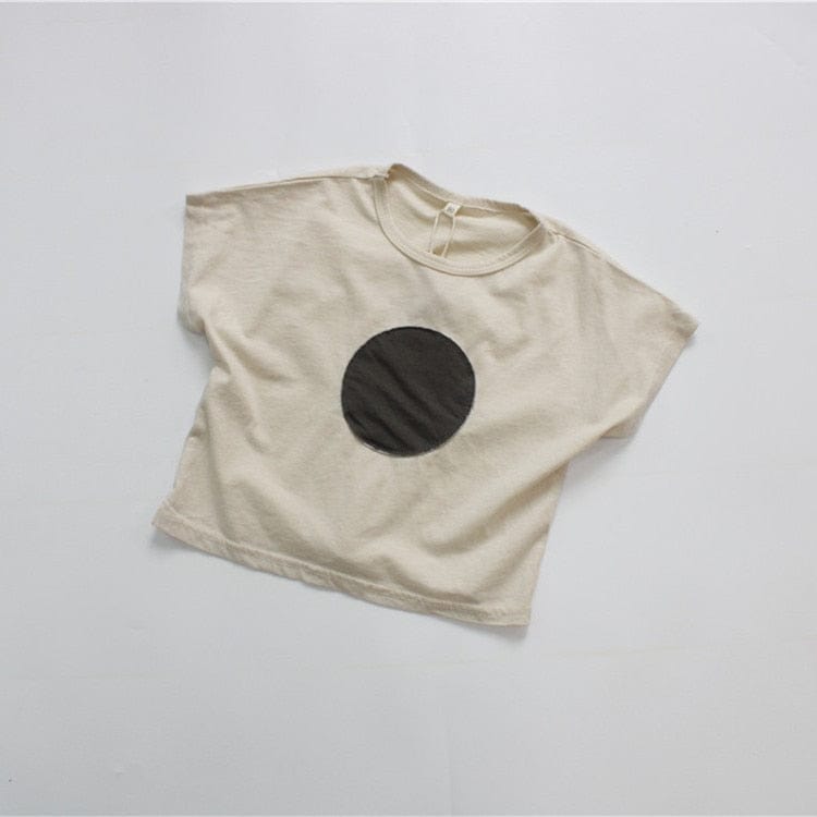半袖Tシャツ キッズ サークル まる アップリケ 半袖 ルーズ Tシャツ ベージュ グレー ユニセックス