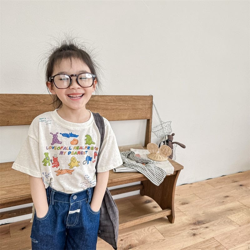 半袖Tシャツ キッズ くま ベア カラフル プリント 半袖 Tシャツ ベージュ グレー ユニセックス