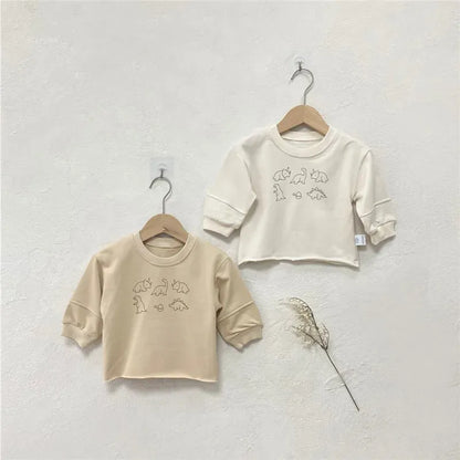 長袖Tシャツ ベビートップス ダイナソー恐竜プリント長袖スウェットTシャツ 2カラー
