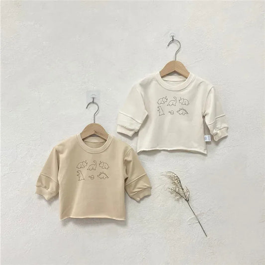 長袖Tシャツ ベビートップス ダイナソー恐竜プリント長袖スウェットTシャツ 2カラー