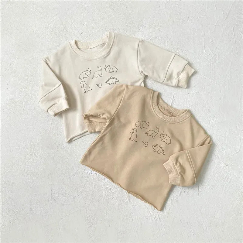 長袖Tシャツ ベビートップス ダイナソー恐竜プリント長袖スウェットTシャツ 2カラー