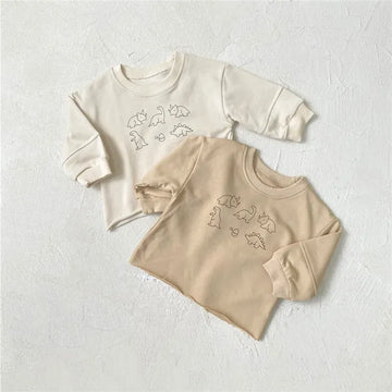 長袖Tシャツ ベビートップス ダイナソー恐竜プリント長袖スウェットTシャツ 2カラー