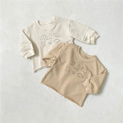 長袖Tシャツ ベビートップス ダイナソー恐竜プリント長袖スウェットTシャツ 2カラー