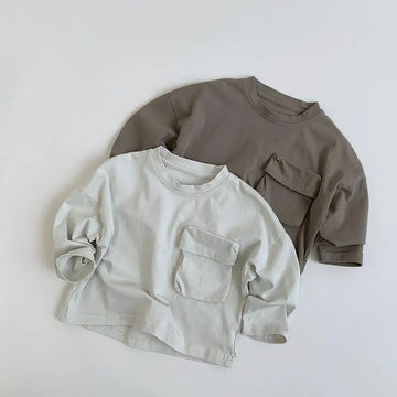 長袖Tシャツ キッズトップス 長袖ビッグポケットTシャツ 2カラー