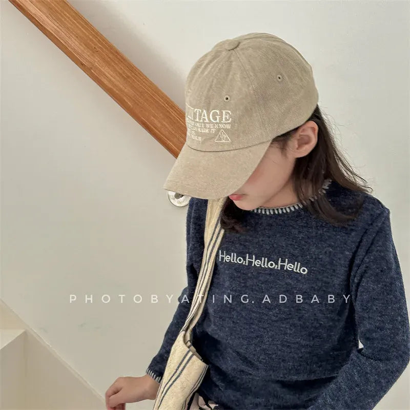 長袖Tシャツ キッズトップス 長袖Tシャツ レターロゴステッチ刺繍 2カラー