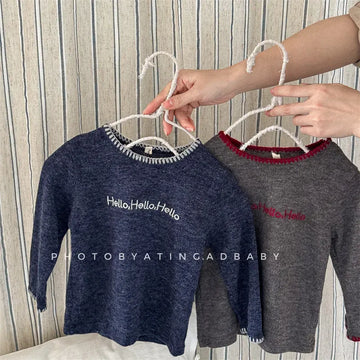 長袖Tシャツ キッズトップス 長袖Tシャツ レターロゴステッチ刺繍 2カラー
