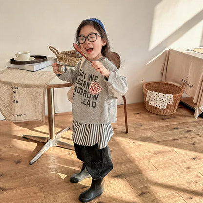 長袖Tシャツ キッズトップス 長袖Tシャツ スウェットシャツ レターロゴプリント 2カラー