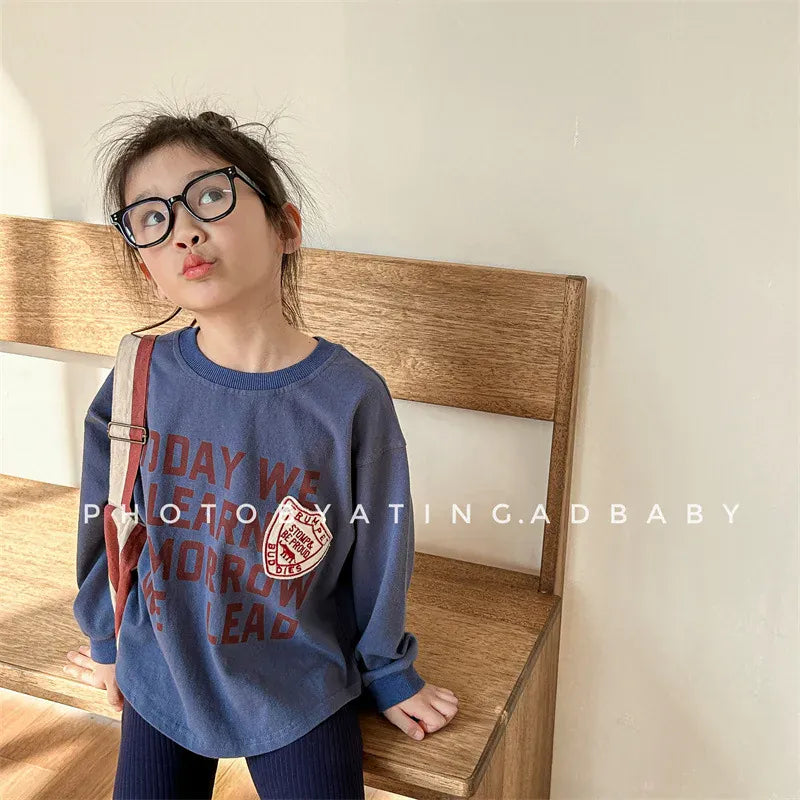 長袖Tシャツ キッズトップス 長袖Tシャツ スウェットシャツ レターロゴプリント 2カラー