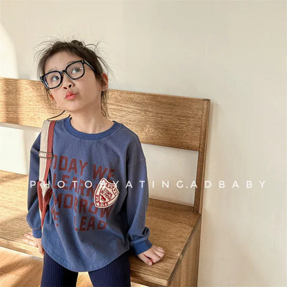 長袖Tシャツ キッズトップス 長袖Tシャツ スウェットシャツ レターロゴプリント 2カラー