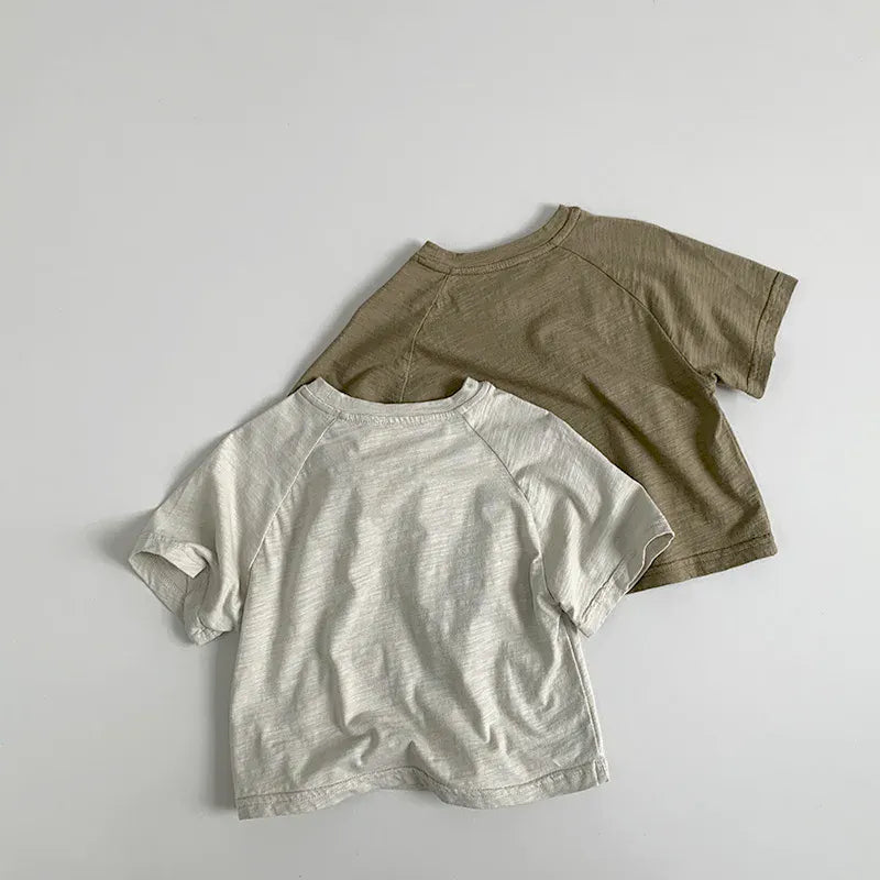 半袖Tシャツ キッズトップス 半袖Tシャツ ワンポイントプリント ラグランスリーブ シンプルベーシック 2カラー