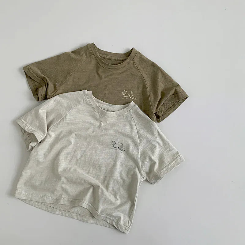 半袖Tシャツ キッズトップス 半袖Tシャツ ワンポイントプリント ラグランスリーブ シンプルベーシック 2カラー