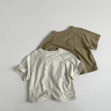 半袖Tシャツ キッズトップス 半袖Tシャツ ワンポイントプリント ラグランスリーブ シンプルベーシック 2カラー