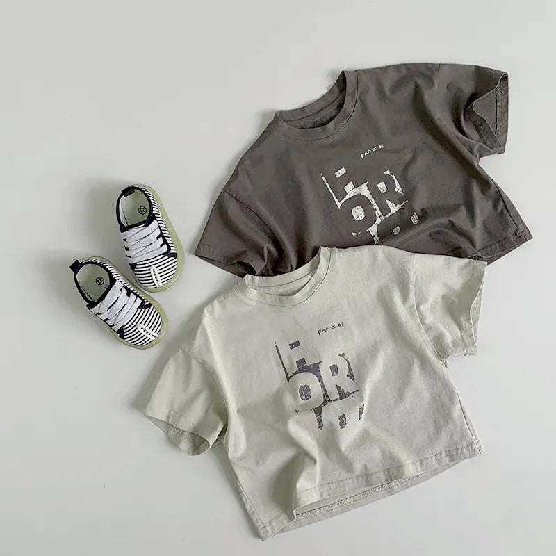 半袖Tシャツ キッズトップス 半袖Tシャツ ブロックレターロゴプリント 2カラー