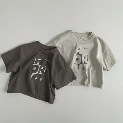 半袖Tシャツ キッズトップス 半袖Tシャツ ブロックレターロゴプリント 2カラー