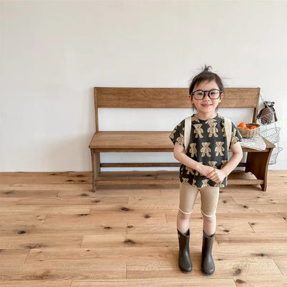 半袖Tシャツ キッズトップス ショートスリーブTシャツ くまベアプリント 2カラー